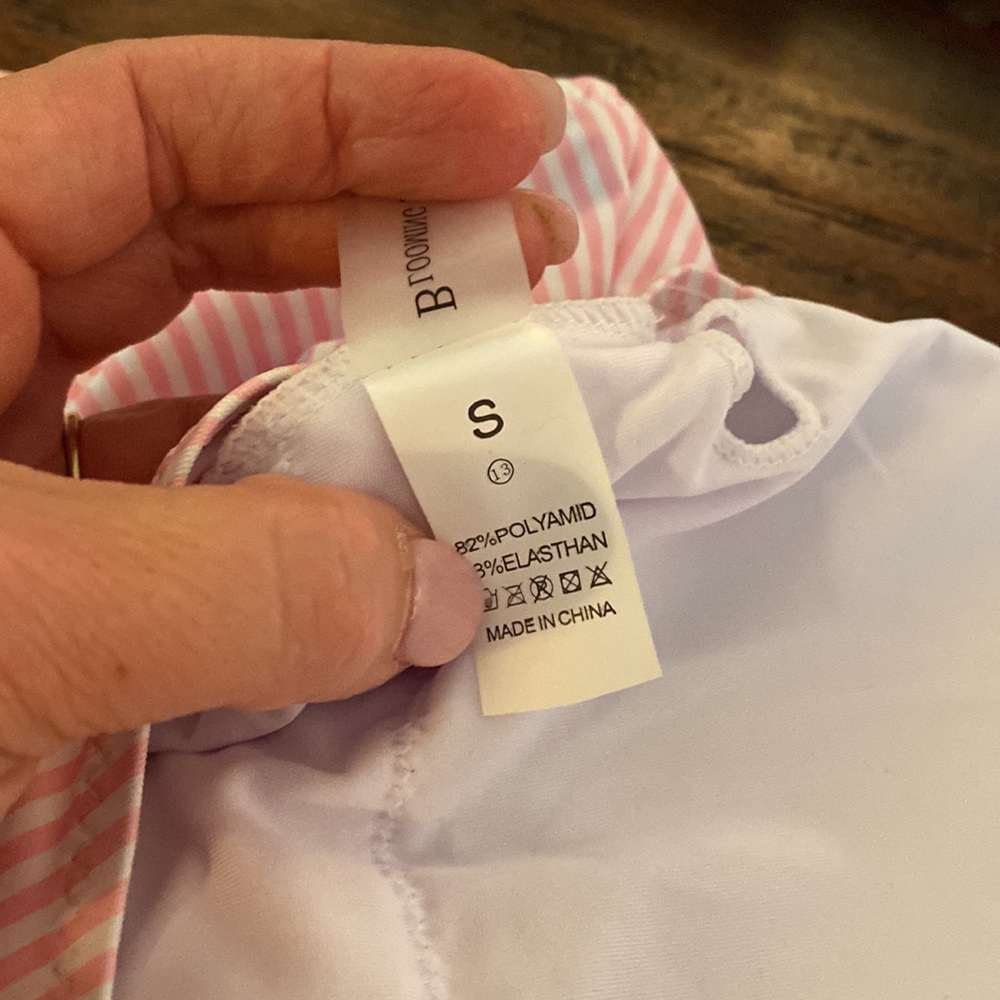 NWOT Blooming Jelly one-piece pink and white striped suit with lace and eyelet - Picture 7 of 7